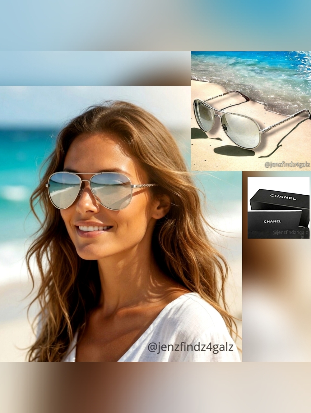 Chanel 4219Q Aviator Pilot Sunglasses Silver Mirror Calfskin Leather 124/W6 Case